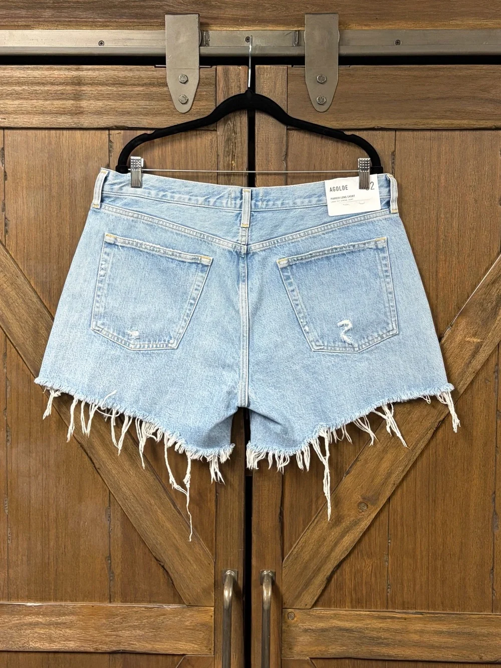 AGOLDE Designer High Rise Parker Long Relaxed Denim Short Size 32